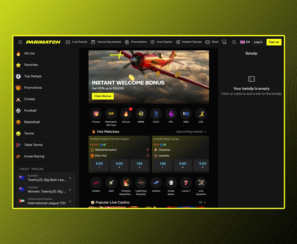 Open Parimatch site or app